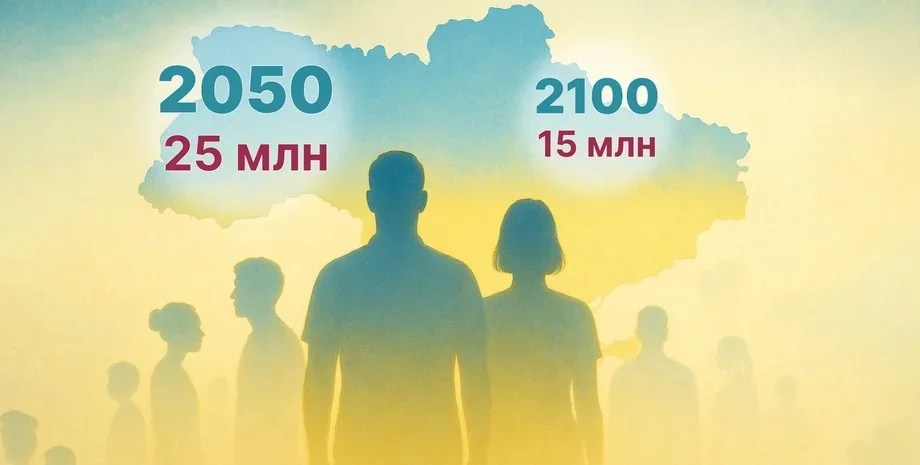 Прогноз демографії України: 25 млн у 2050, 15 млн у 2100 на тлі силуетів людей