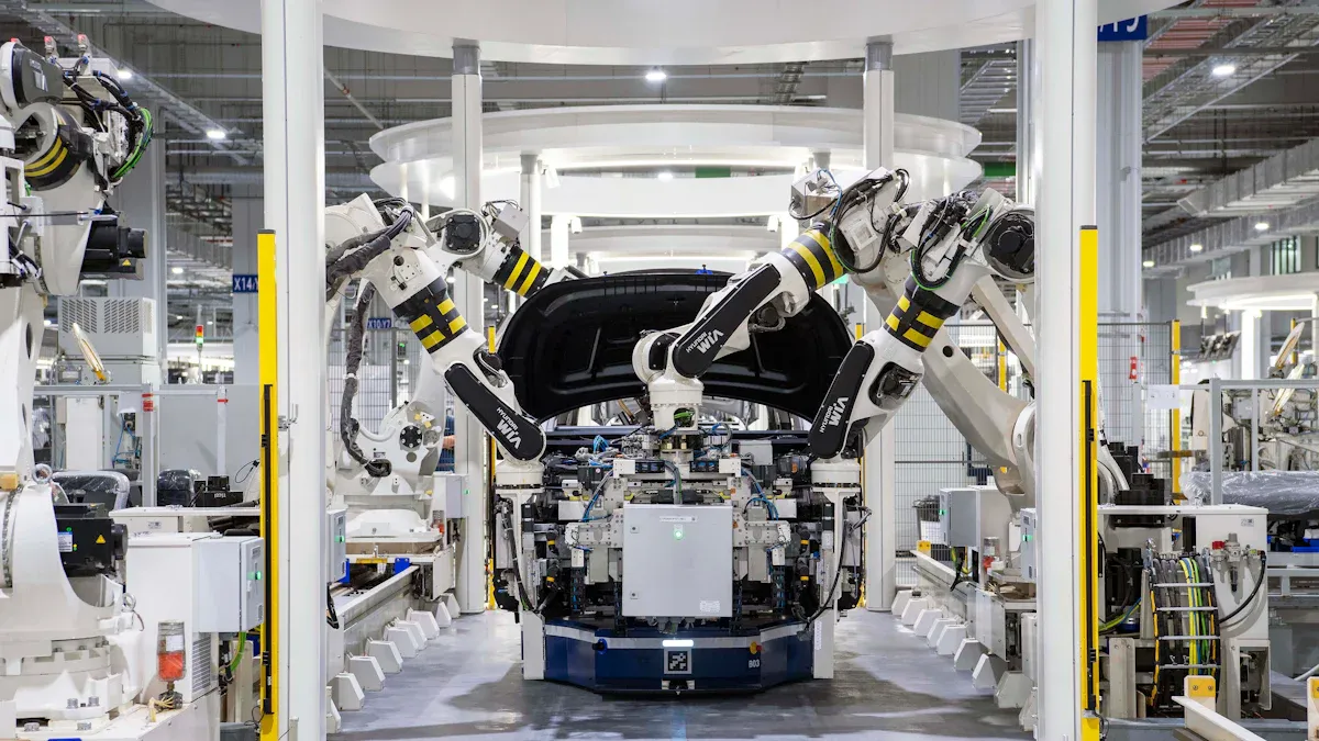 Роботизовані руки на лінії масового виробництва автомобілів