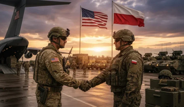 Американські та польські військові тиснуть руки під час ротації 4000 солдатів США