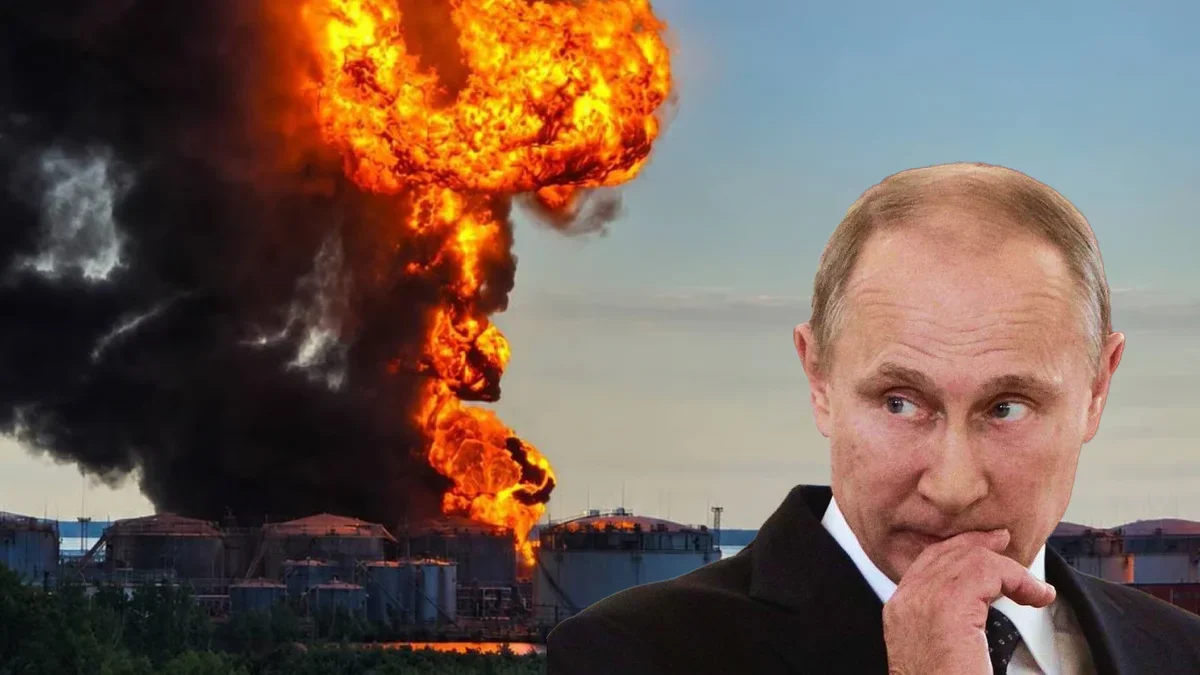 Путін на тлі пожежі на нафтосховищі під час енергетичної кризи