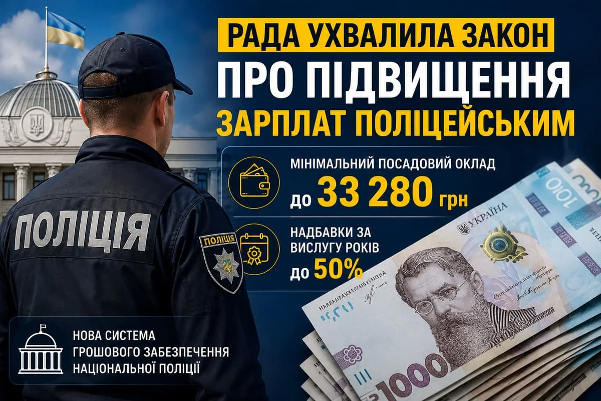Верховна Рада ухвалила закон про підвищення зарплат поліцейським до 33280 грн