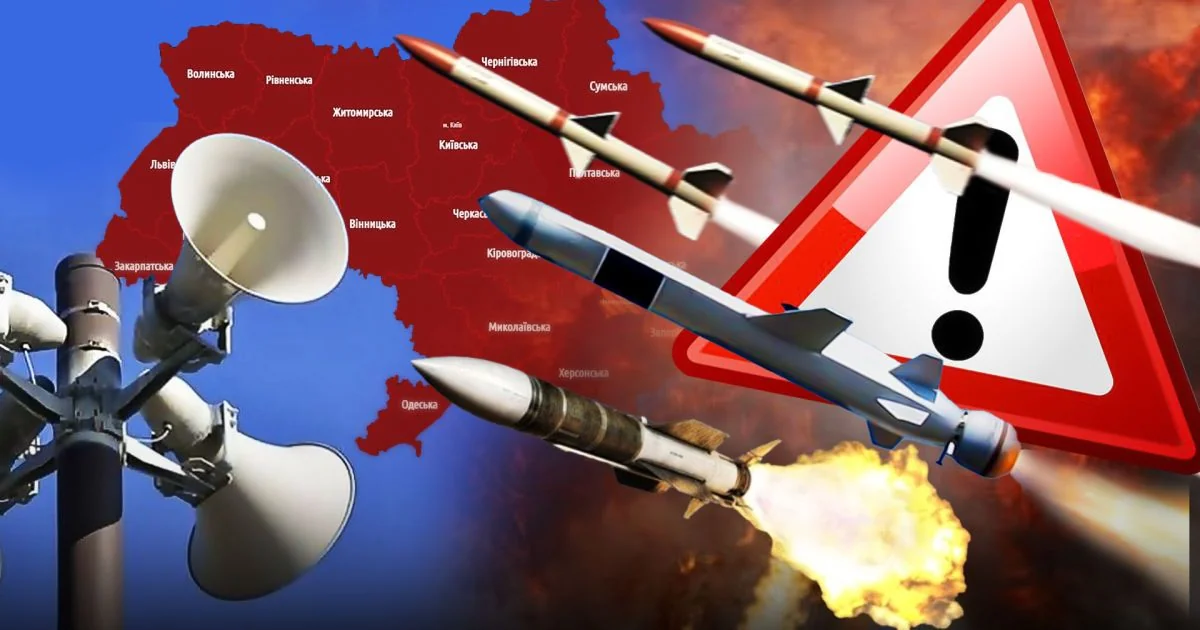 Тревога в Киеве: угроза баллистики 6 июня Баллистические ракеты над картой Украины с предупреждением о тревоге в Киеве
