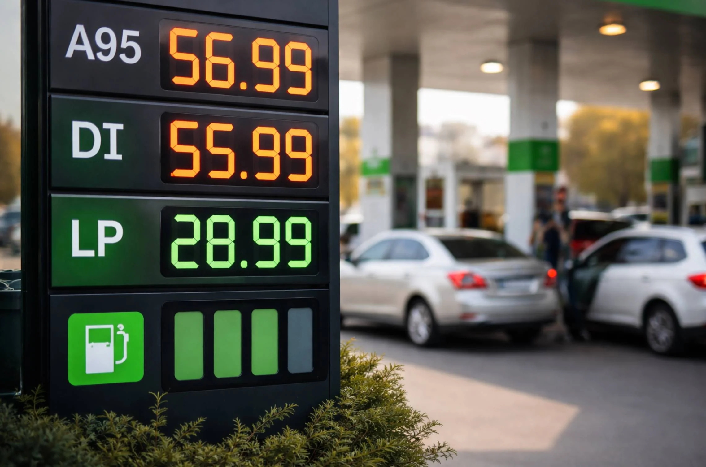 Ціни на АЗС: бензин А-95 за 56.99 грн, автогаз LP за 28.99 грн