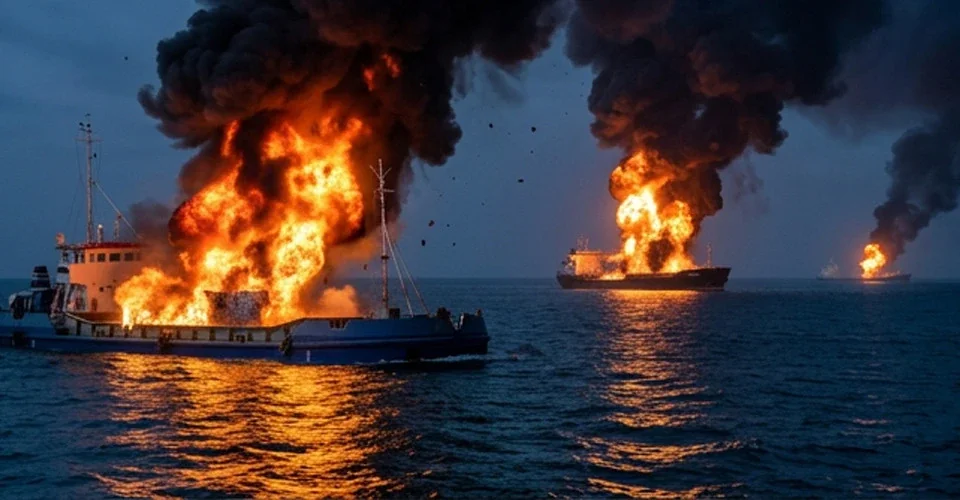 Палаючі російські танкери в Азовському морі після удару ЗСУ