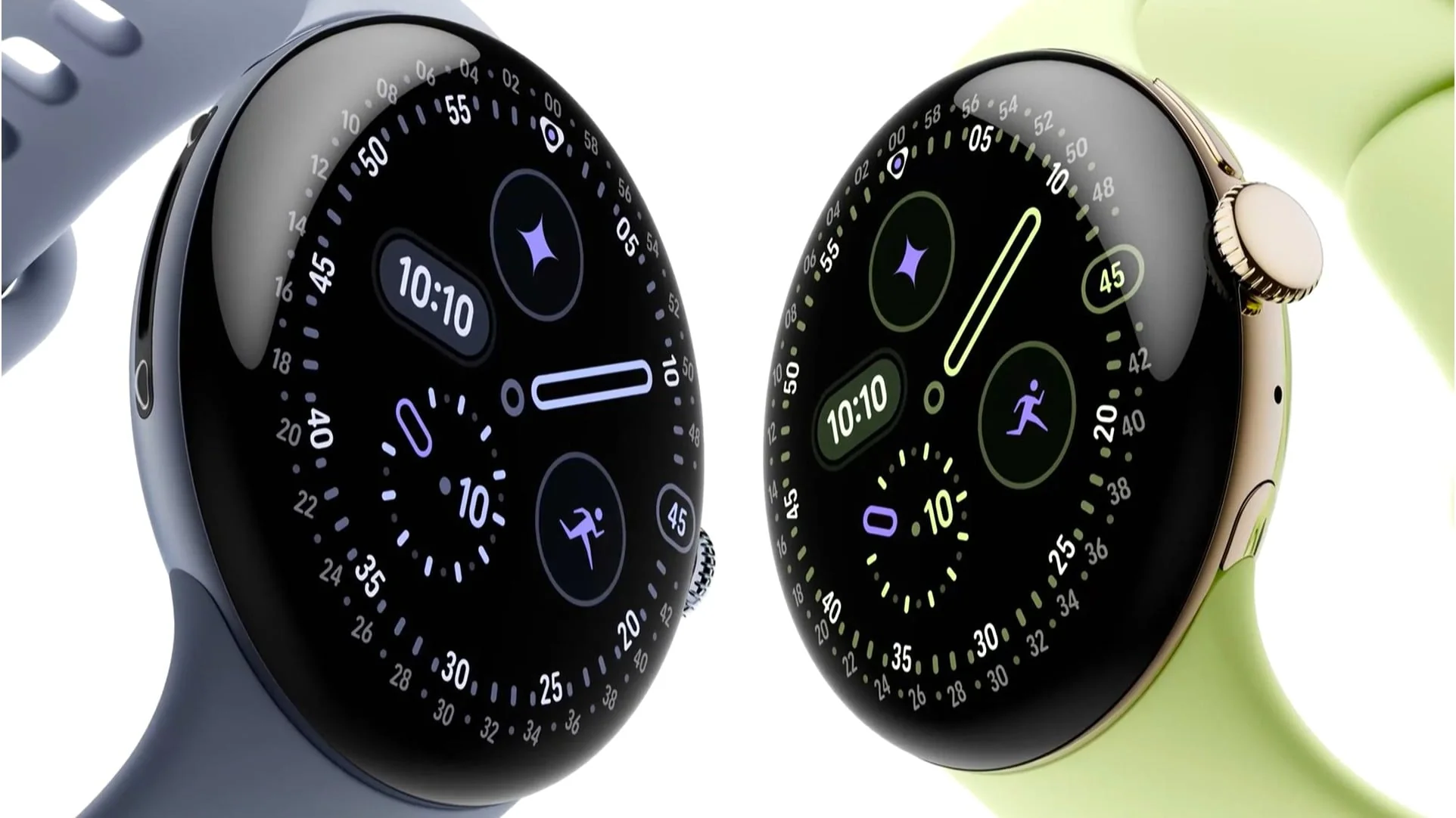 Рендери Pixel Watch 5 у двох кольорах корпусу та ремінців з вигнутим дисплеєм