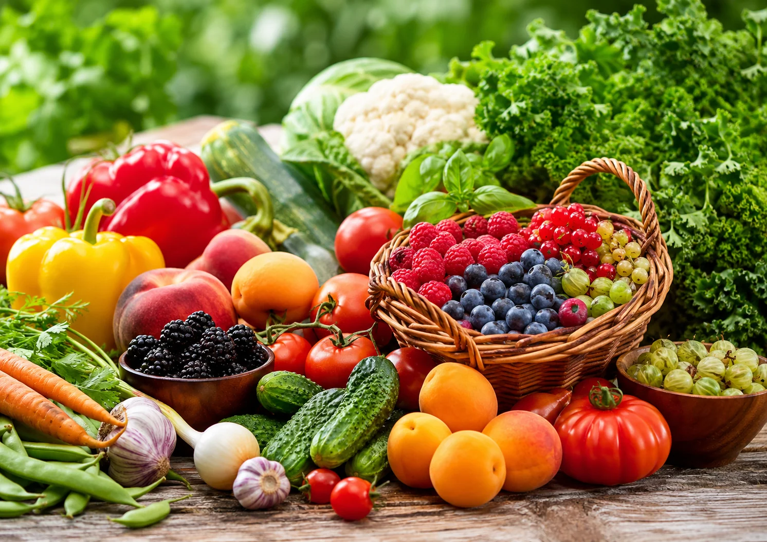 Сезонные продукты июля: витамины на год вперед Сезонные овощи, фрукты и ягоды июля на деревянном столе