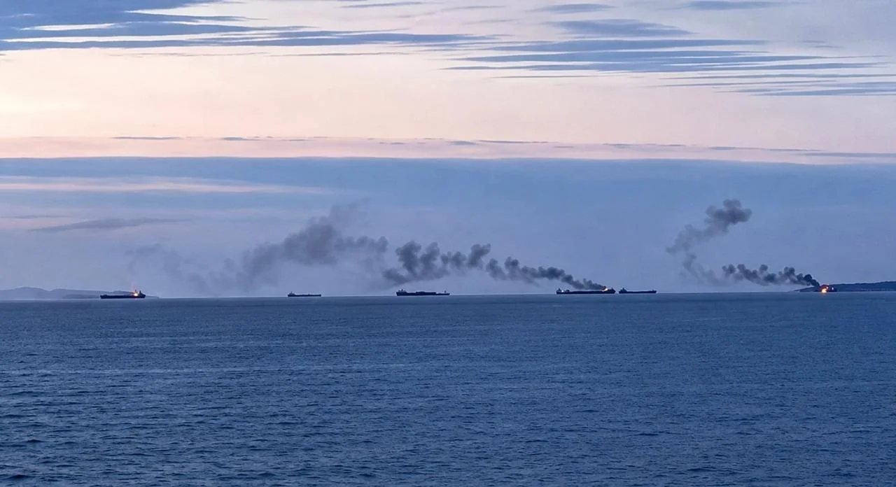 Пошкоджені танкери з димом в Азовському морі після ударів Сил оборони